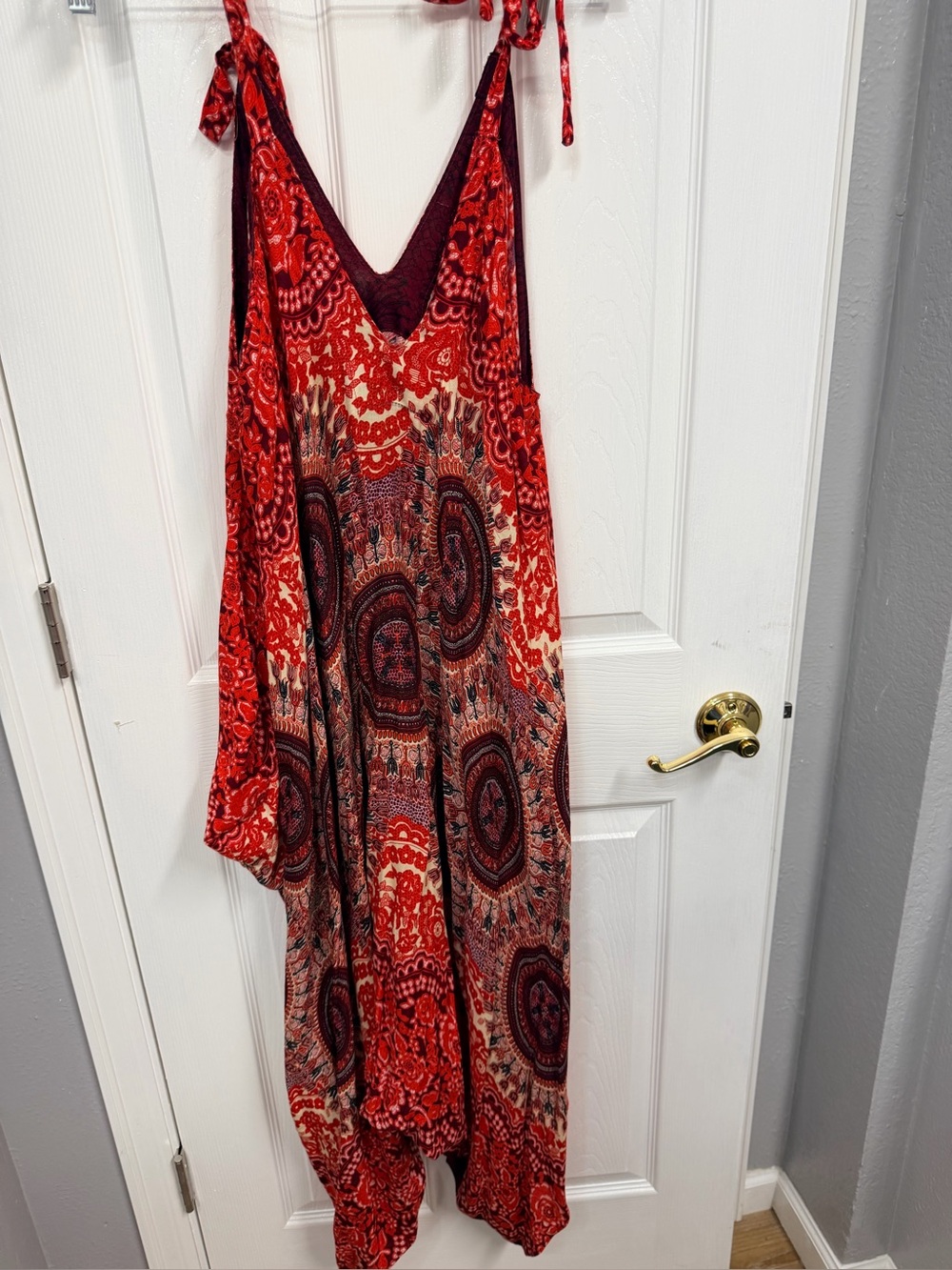 Boho Red Paisley Tie-Shoulder Maxi Dress